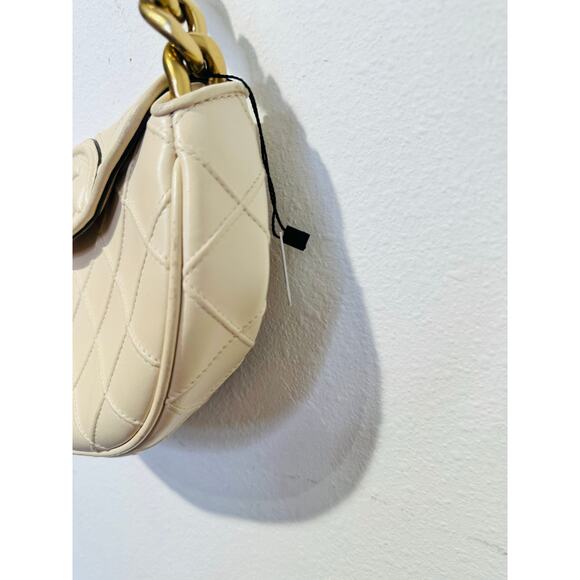 TORY BURCH Neutral White Leather Gold Chain Link Handle Shoulder Strap Bag Purse - Picture 5 of 14